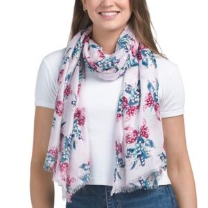 Vera Bradley Happiness Returns Pink Blue Lilly of the Valley Soft Fringe Scarf